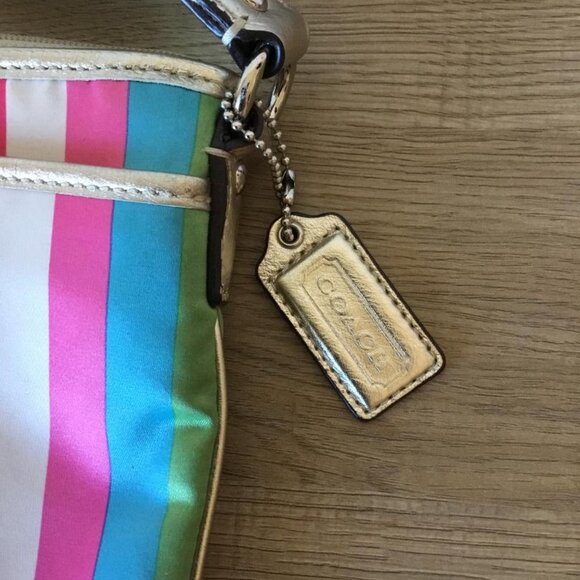 Coach Julia Legacy Multicolor and Gold Striped Crossbody Bag with Gold Coach Tag - Picture 8 of 9